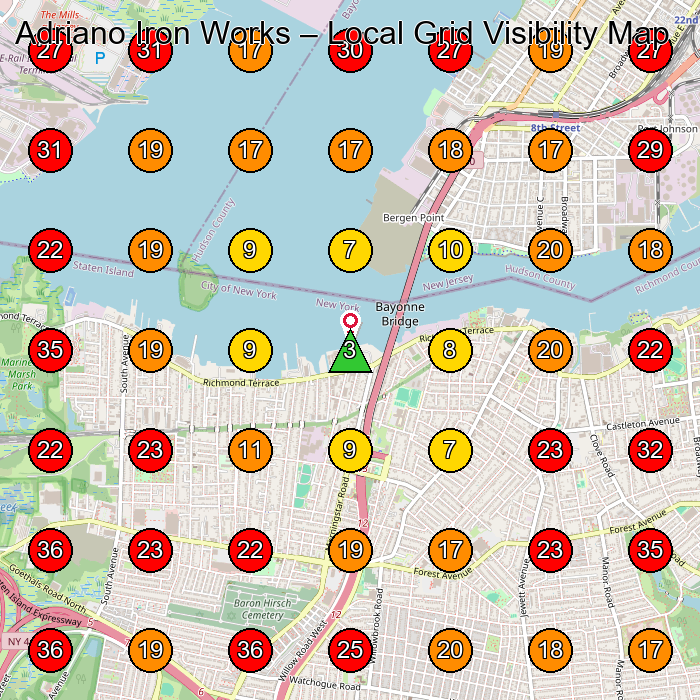 Adriano Iron Works GeoGrid visibility map for Iron Works in Jersey City